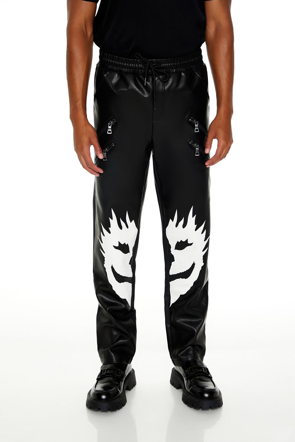  Forever 21 Split Face Faux Leather Pants - black-white - Bonton