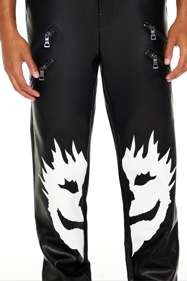  Forever 21 Split Face Faux Leather Pants - black-white - Bonton