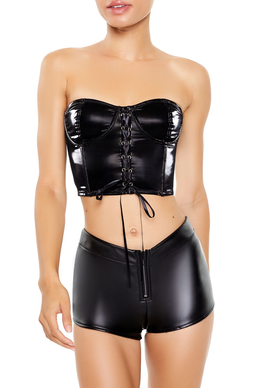  Forever 21 Faux Leather Lingerie Tube Top - black - Bonton