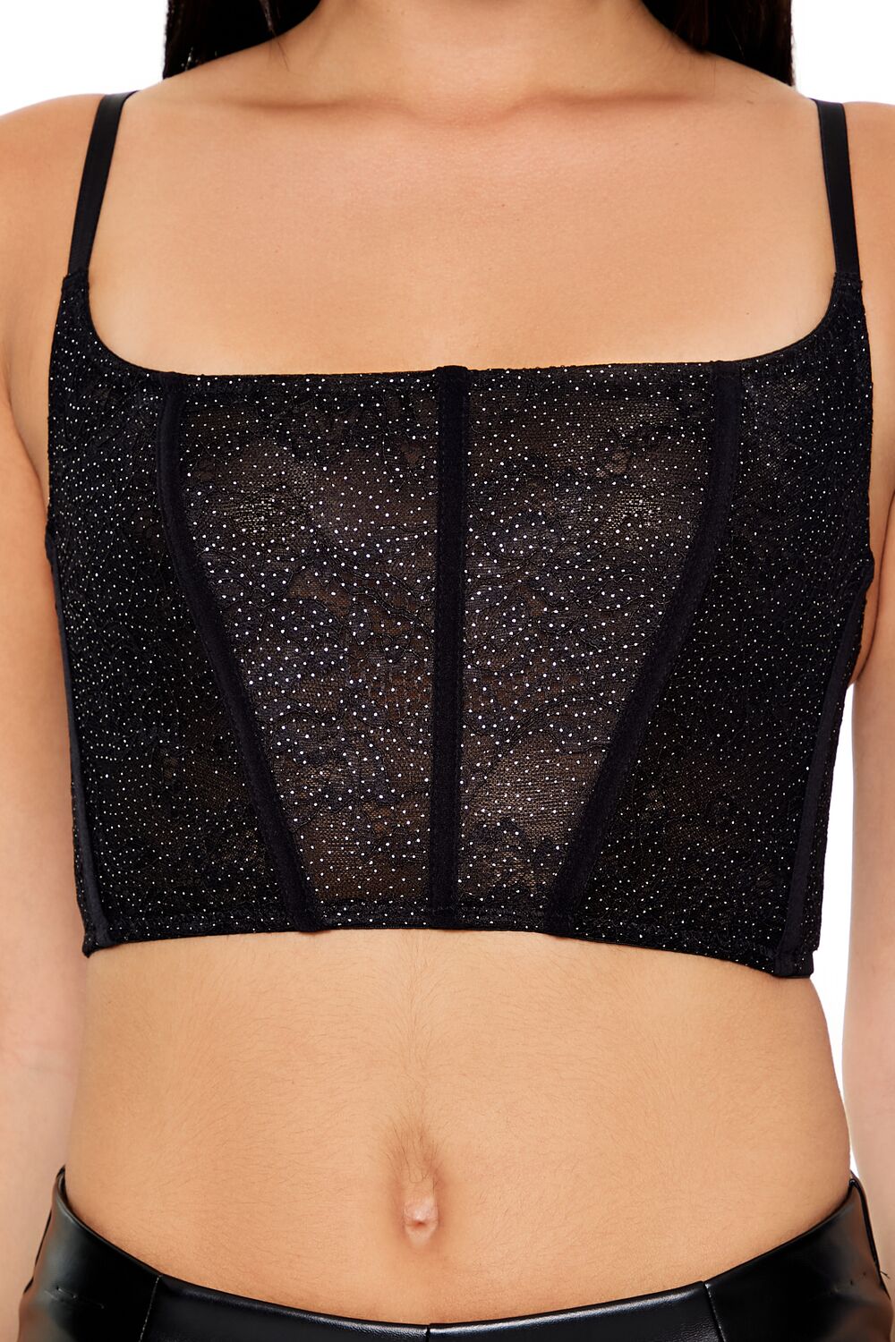  Forever 21 Rhinestone Lingerie Corset Top - black - Bonton