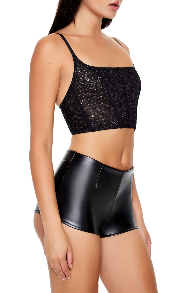  Forever 21 Rhinestone Lingerie Corset Top - black - Bonton
