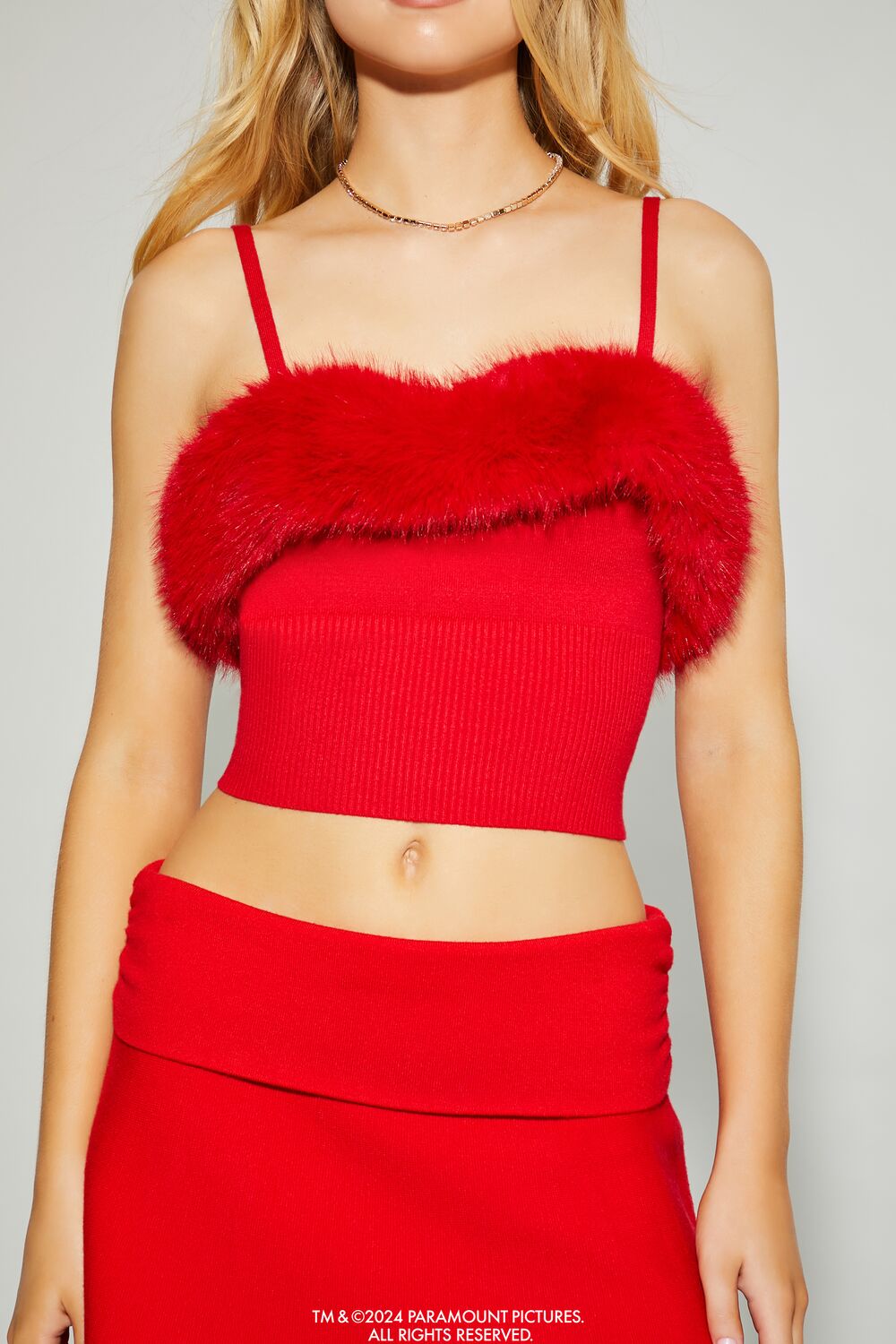  Forever 21 Mean Girls Faux Fur Sweater-Knit Cami - red - Bonton