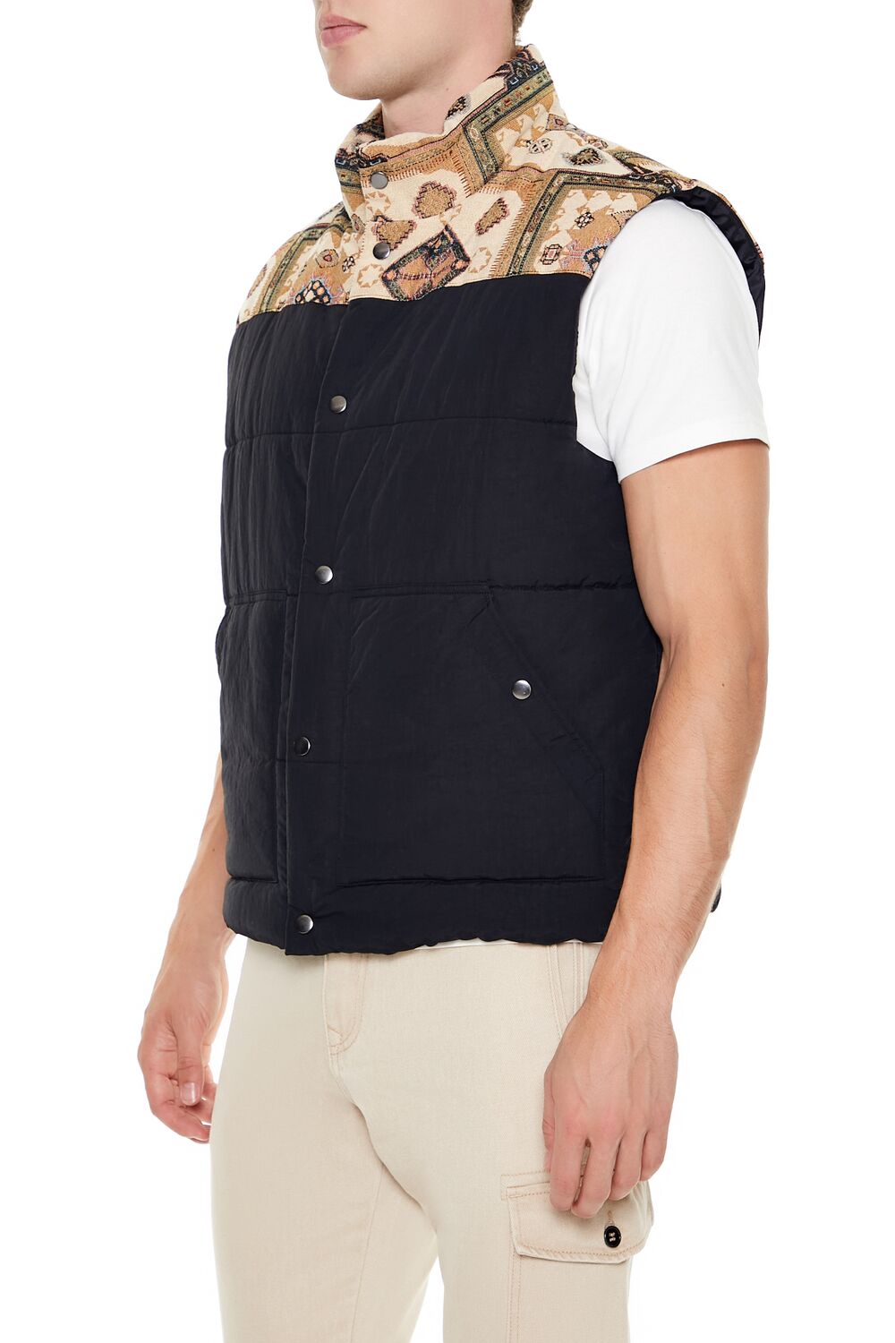  Forever 21 Paisley Colorblock Zip-Up Vest - black-multi - Bonton