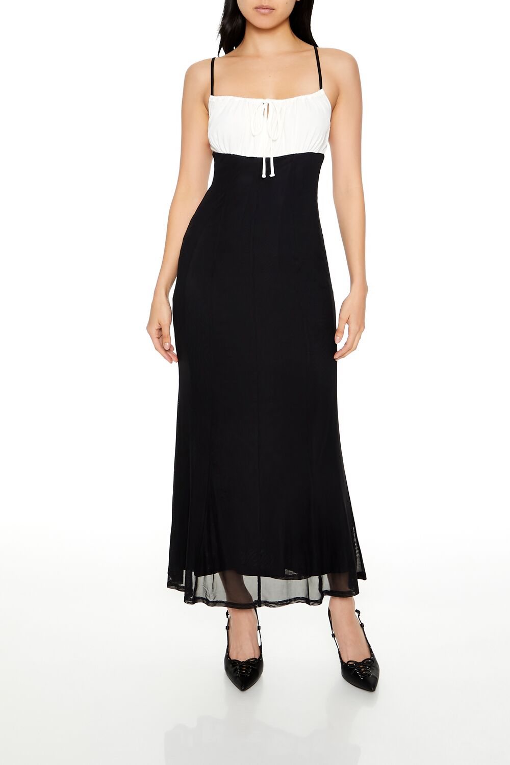  Forever 21 Colorblock Bow Cami Maxi Dress - black-cream-swatch - Bonton