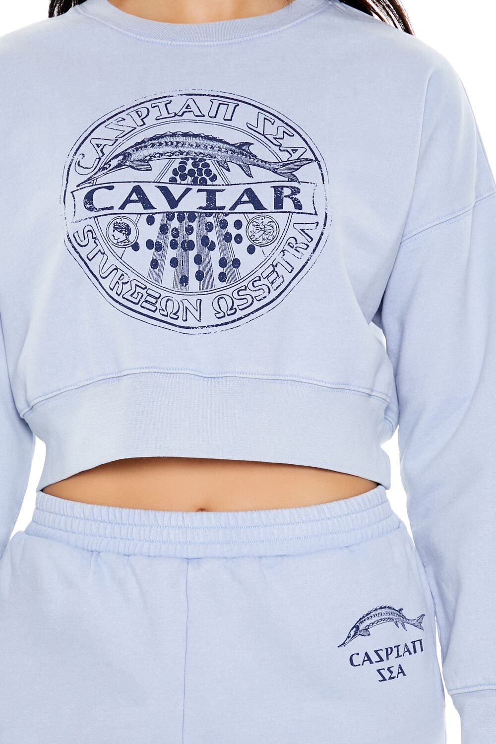  Forever 21 Caviar Graphic Cropped Pullover - blue multi - Bonton