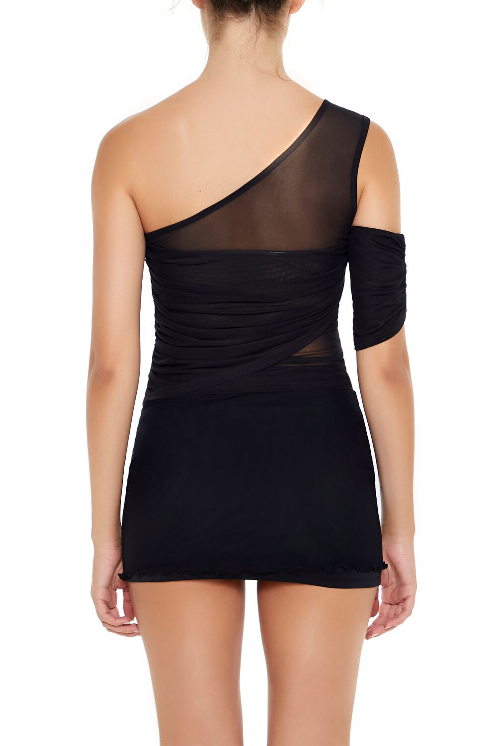  Forever 21 Mesh One-Shoulder Crop Top - black - Bonton