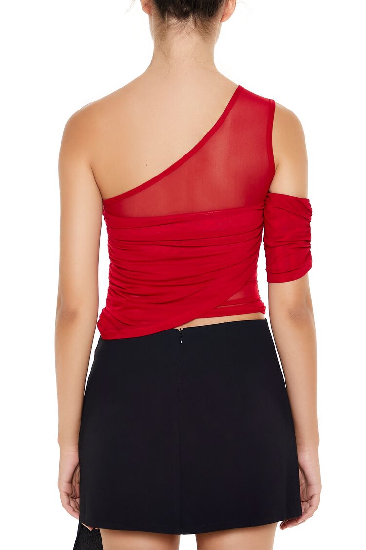  Forever 21 Mesh One-Shoulder Crop Top - black - Bonton