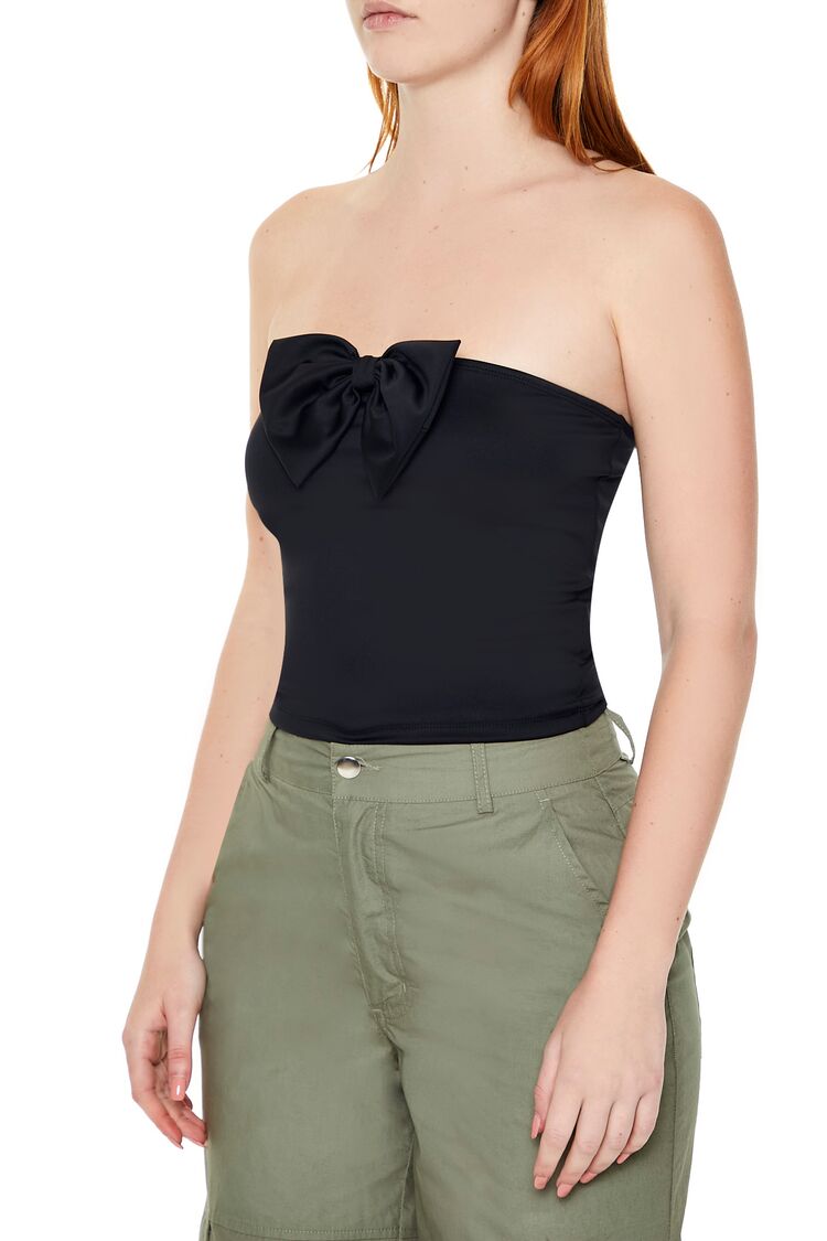  Forever 21 Scuba Knit Bow Tube Top - black - Bonton