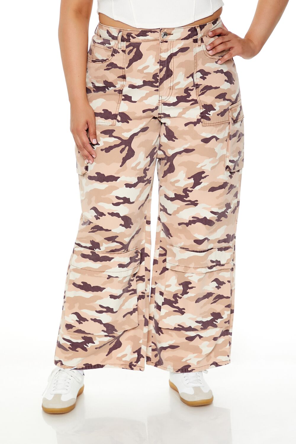  Forever 21 Plus Size Leaf Print Cargo Pants - pink-multi - Bonton