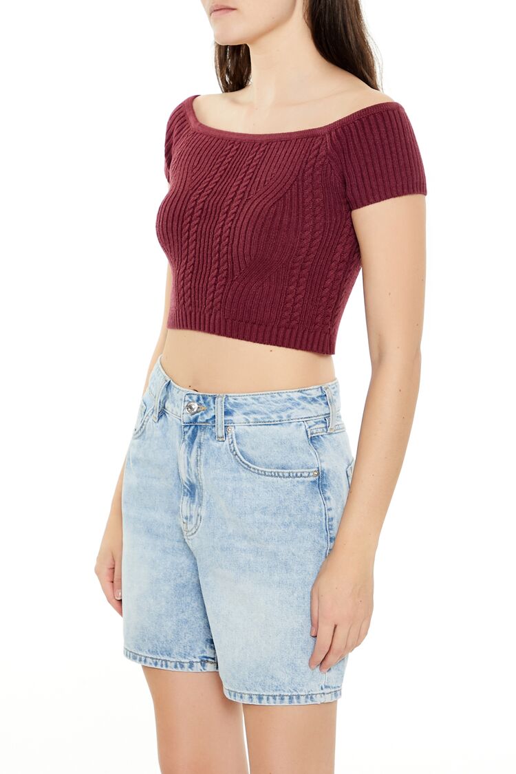  Forever 21 Sweater-Knit Off-the-Shoulder Crop Top - cream - Bonton