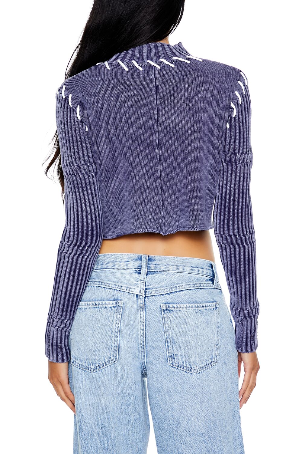  Forever 21 Whipstitched Cropped Sweater - navy - Bonton
