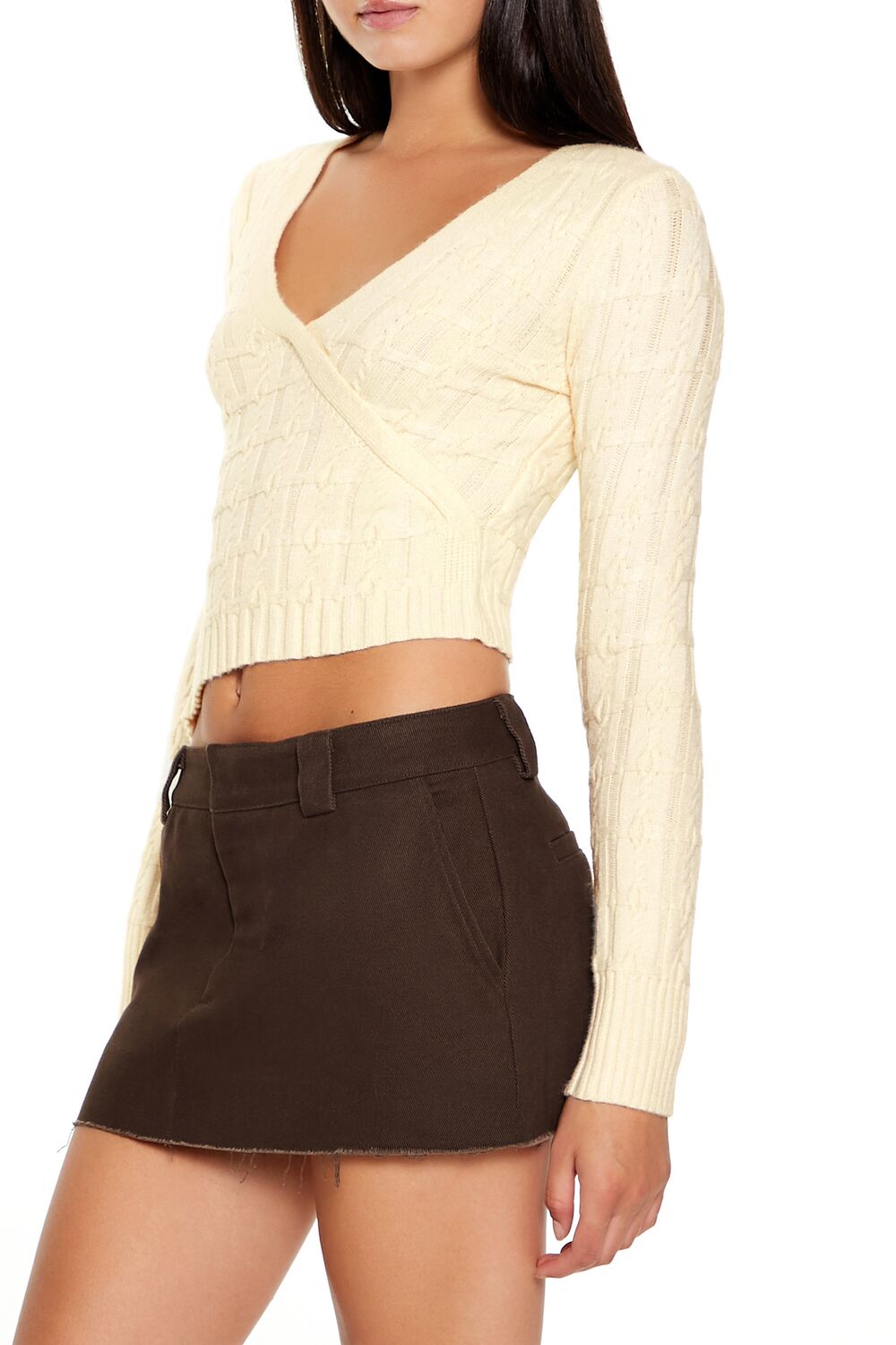  Forever 21 Surplice Textured Cropped Sweater - cream - Bonton