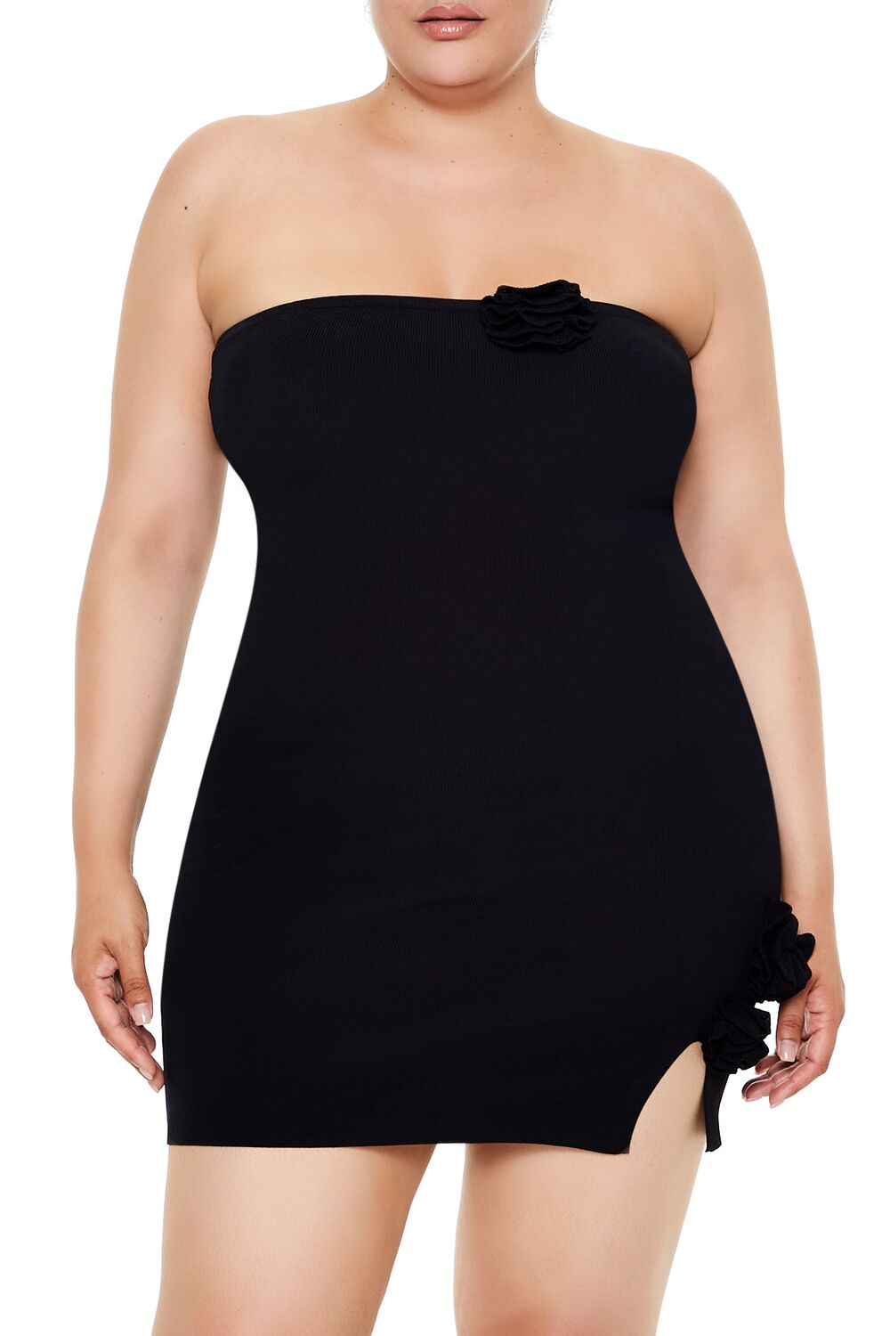  Forever 21 Plus Size Rosette Tube Mini Sweater Dress - black-swatch - Bonton