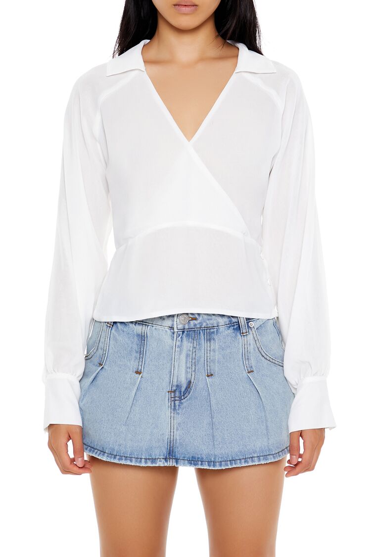  Forever 21 Cutout Surplice Top - white - Bonton