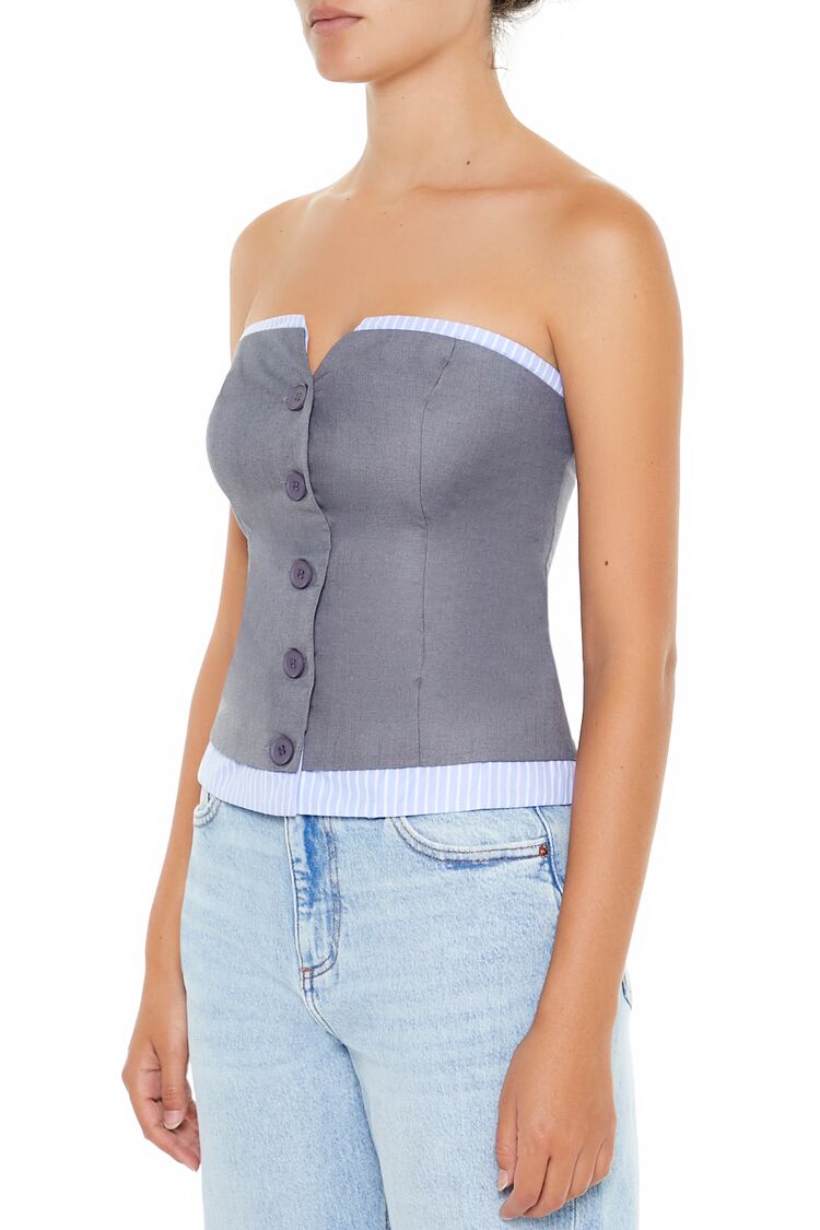 Forever 21 Striped-Trim Tube Top - grey blue - Bonton
