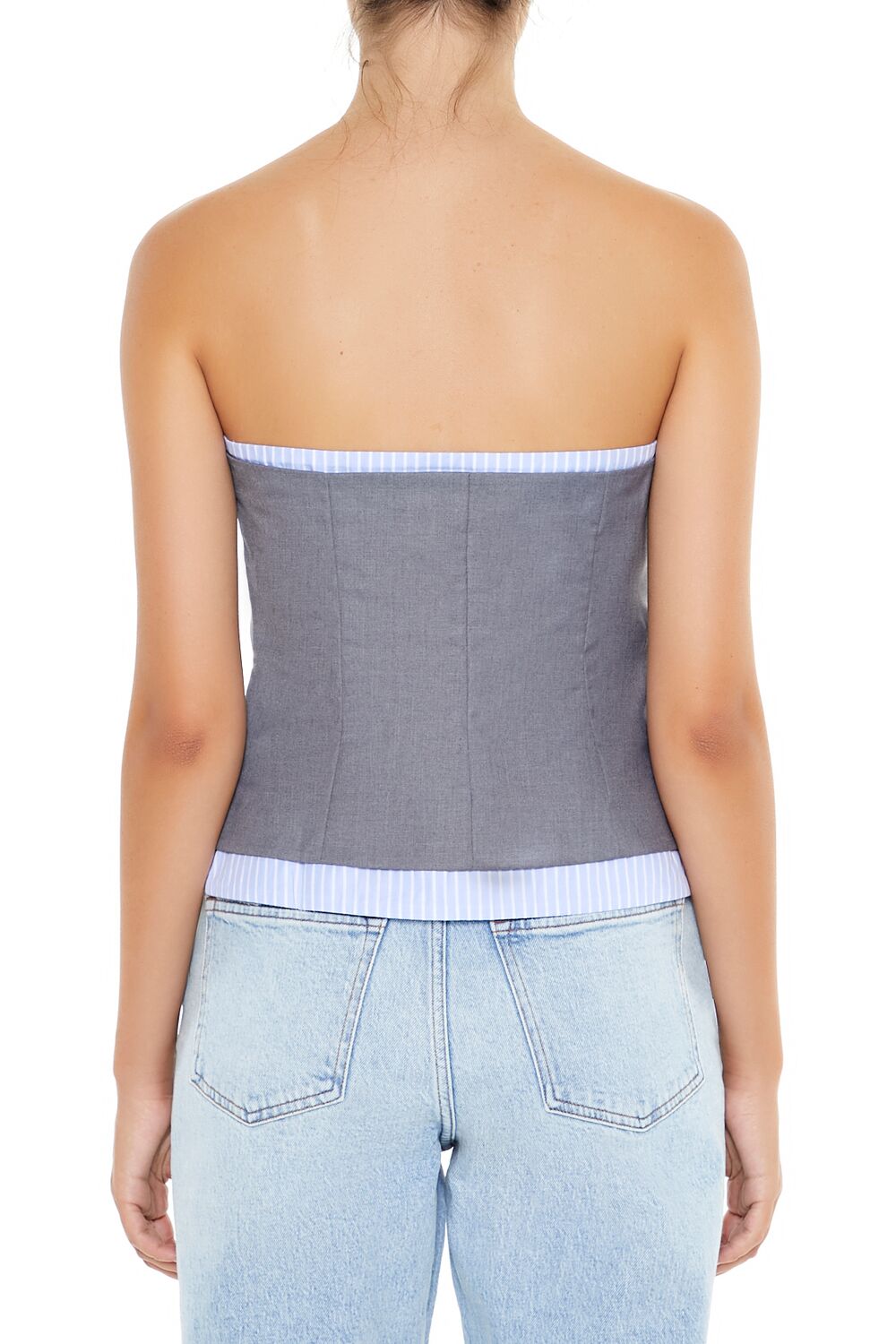  Forever 21 Striped-Trim Tube Top - grey blue - Bonton