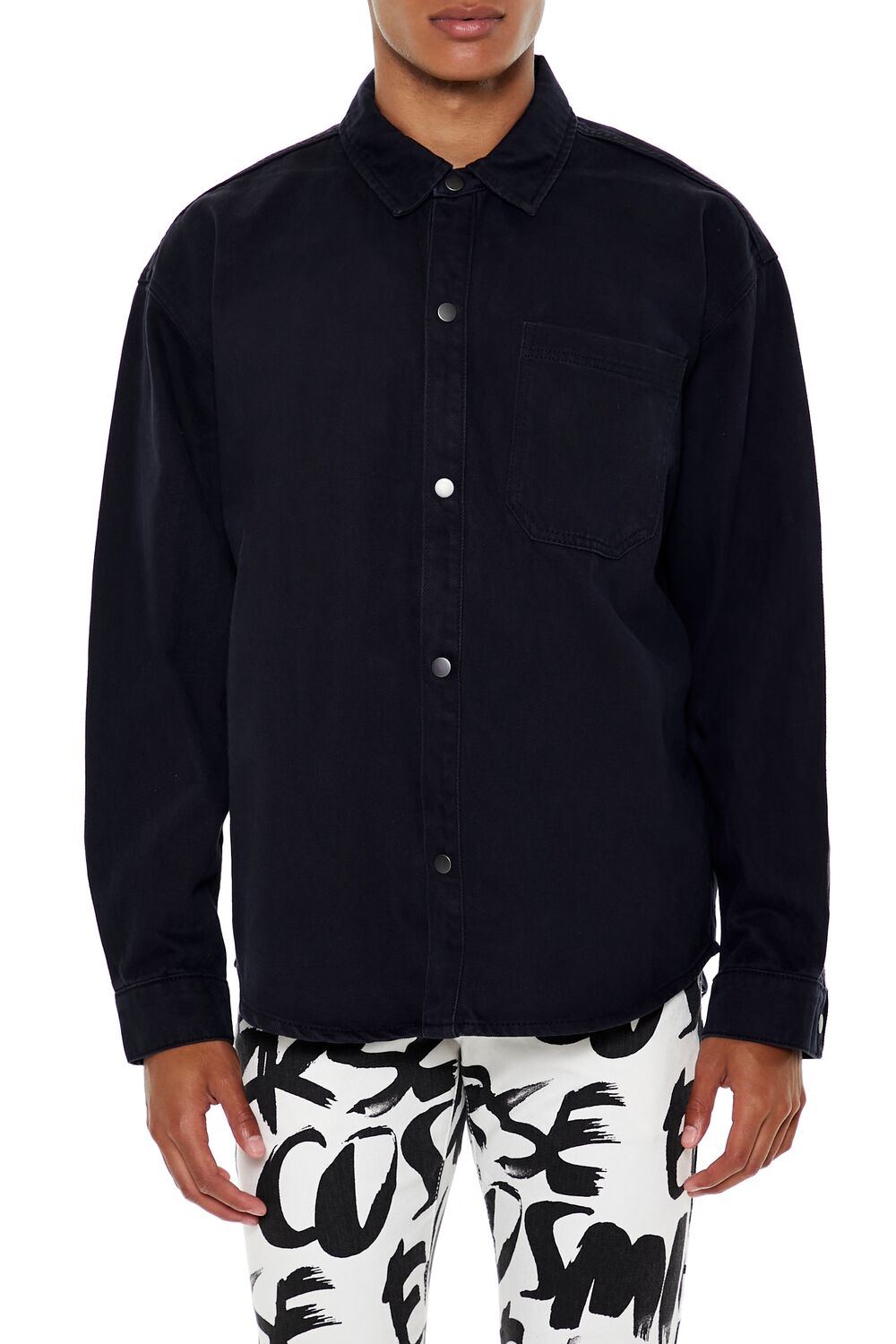  Forever 21 Cotton Curved-Hem Shirt - black - Bonton