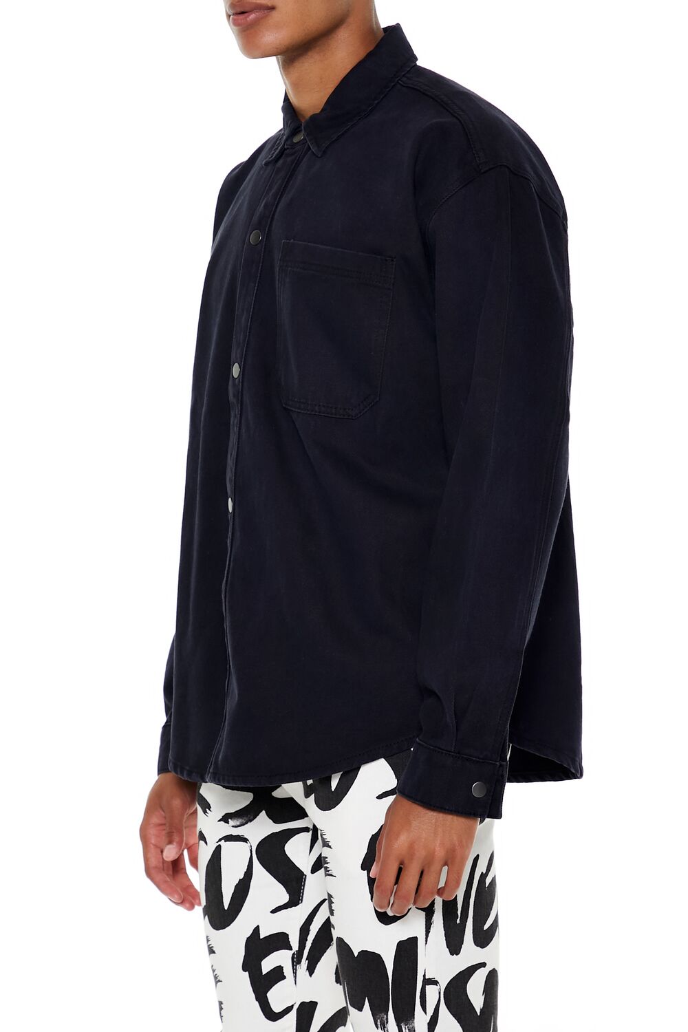  Forever 21 Cotton Curved-Hem Shirt - black - Bonton