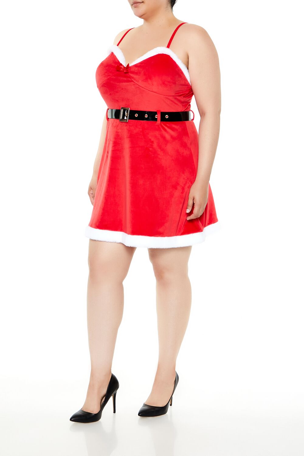  Forever 21 Plus Size Belted Santa Mini Dress - red-multi - Bonton