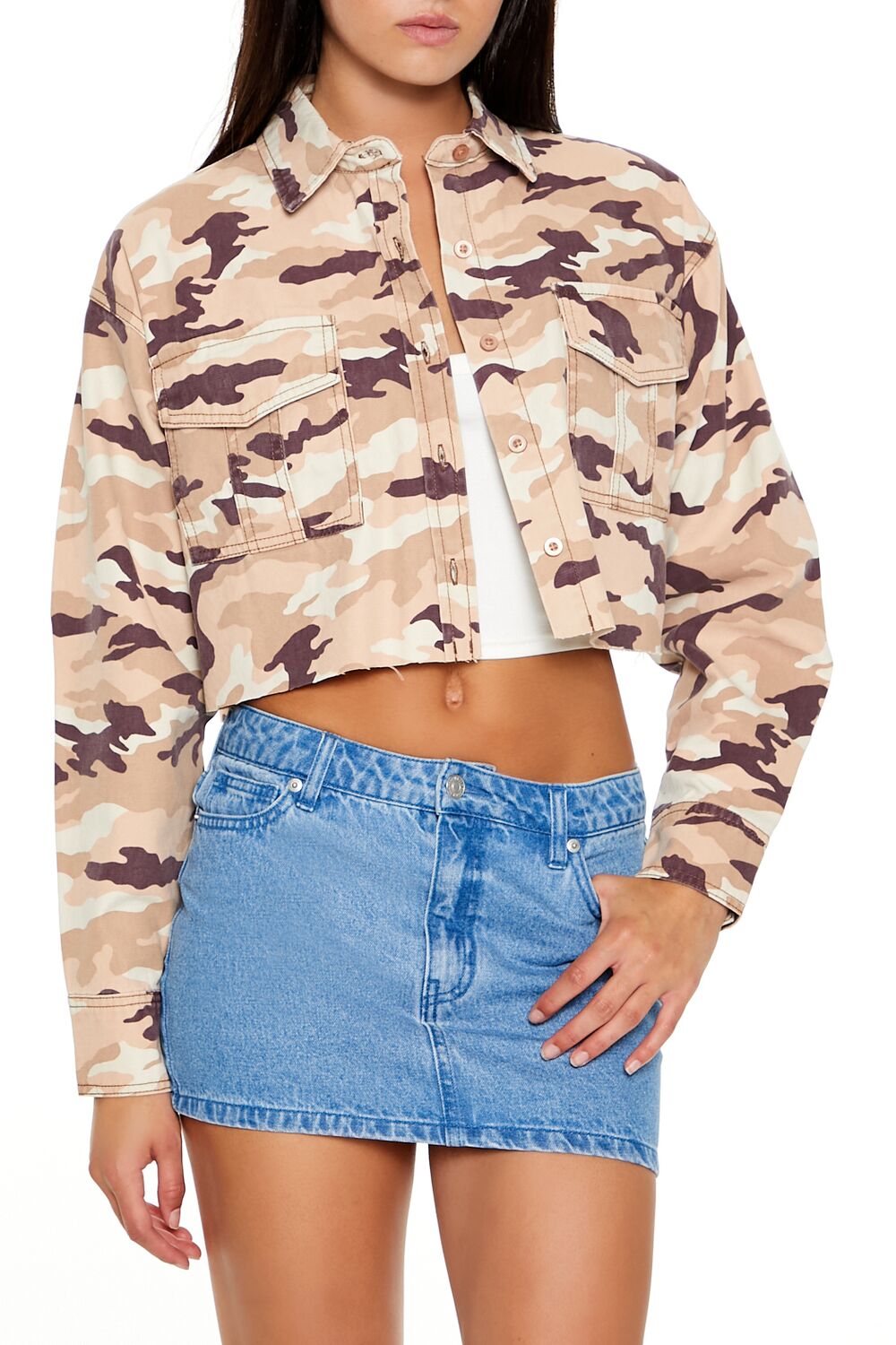  Forever 21 Camo Print Twill Shirt - pink multi - Bonton