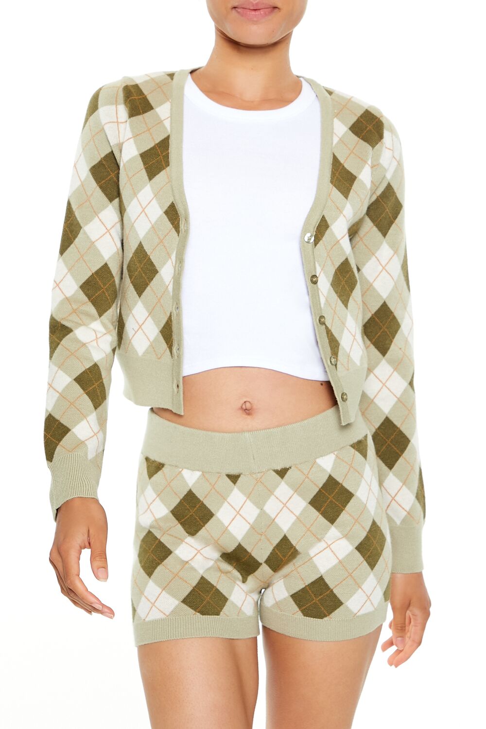  Forever 21 Argyle Cardigan Sweater - green multi - Bonton
