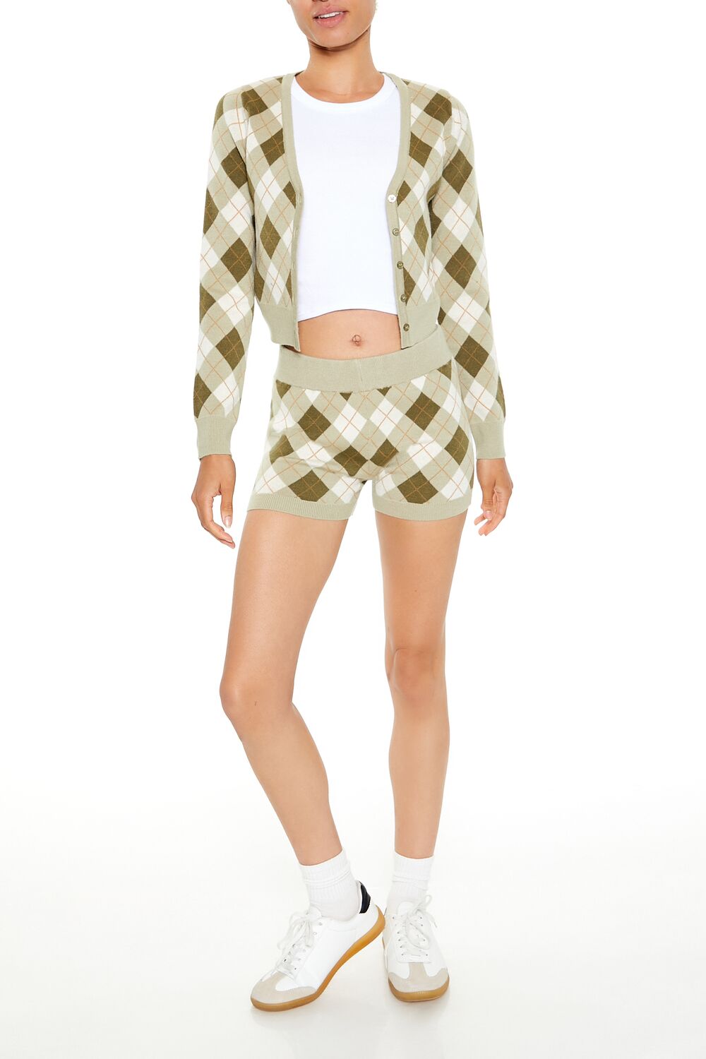  Forever 21 Argyle Cardigan Sweater - green multi - Bonton