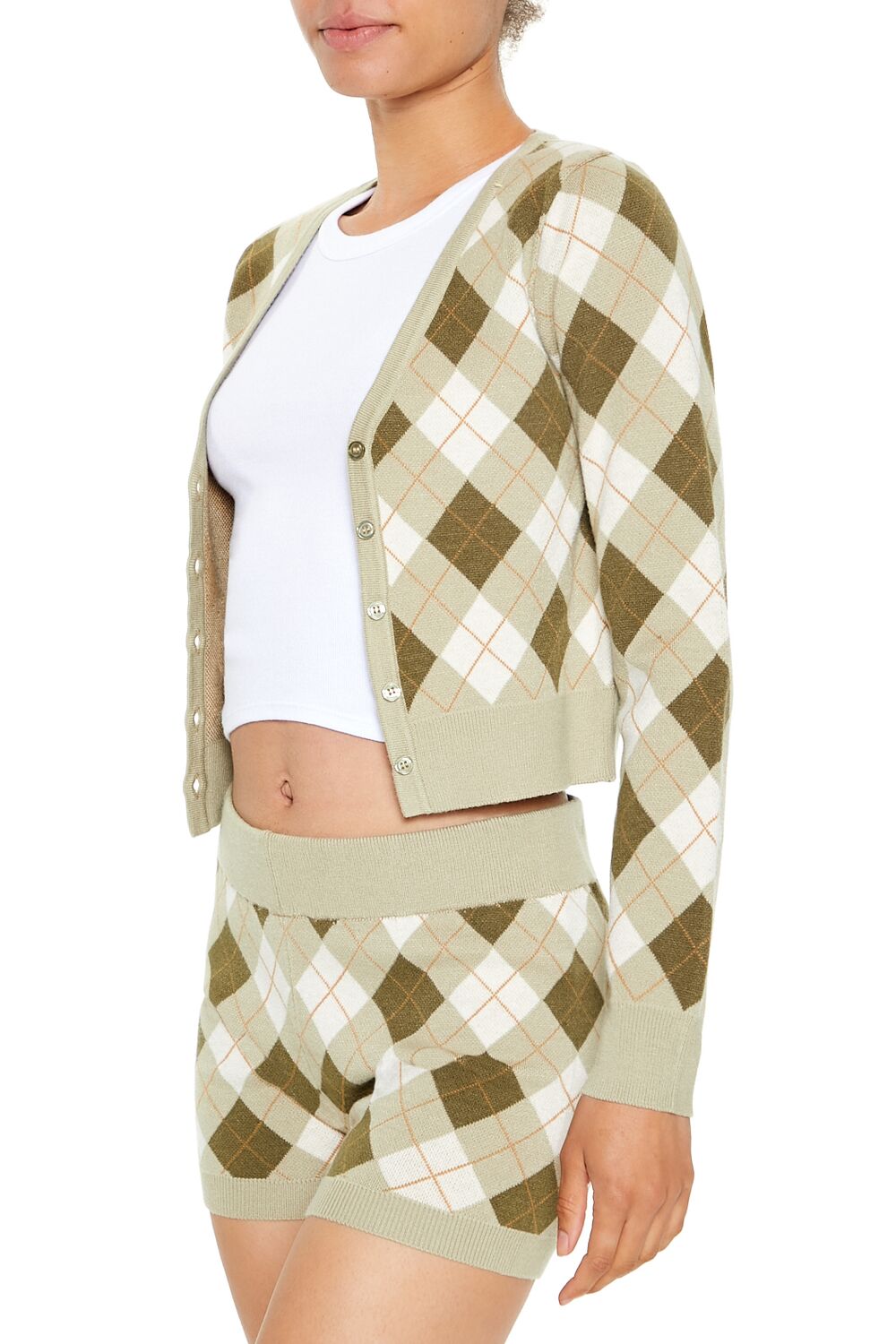  Forever 21 Argyle Cardigan Sweater - green multi - Bonton