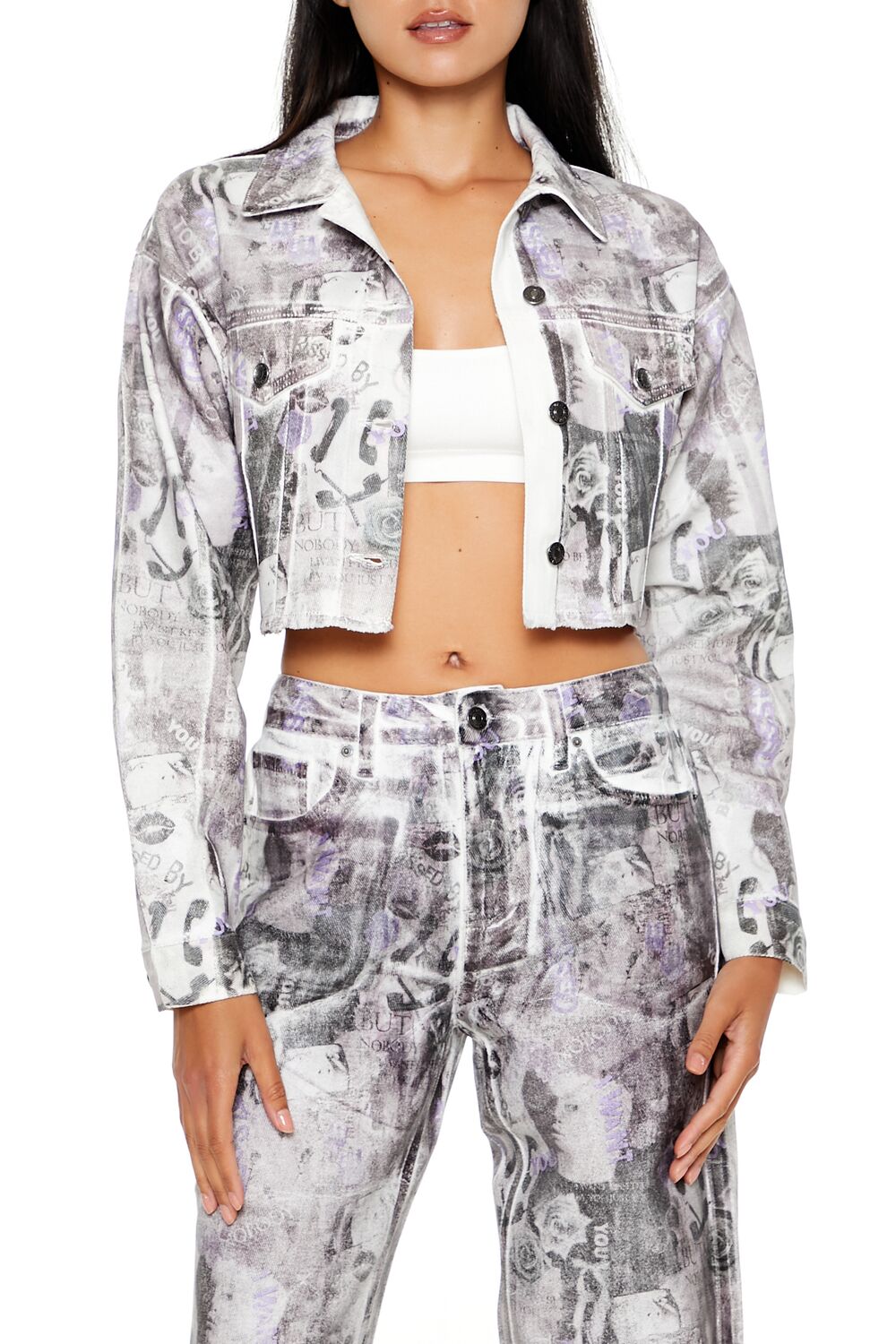  Forever 21 Abstract Print Trucker Jacket - purple-multi-swatch - Bonton