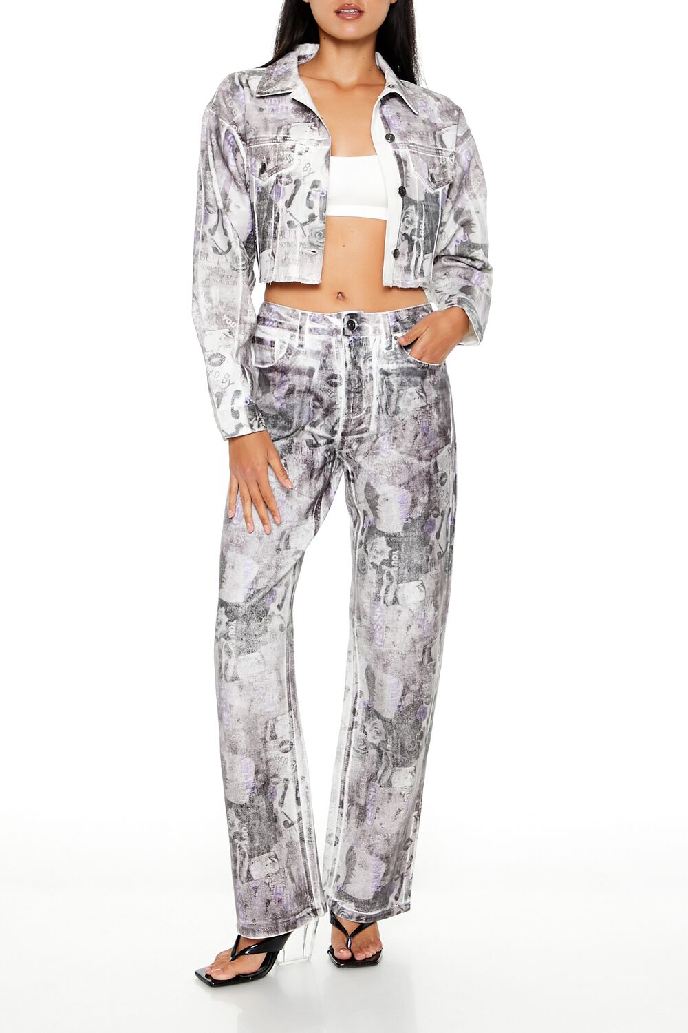  Forever 21 Abstract Print Trucker Jacket - purple-multi-swatch - Bonton