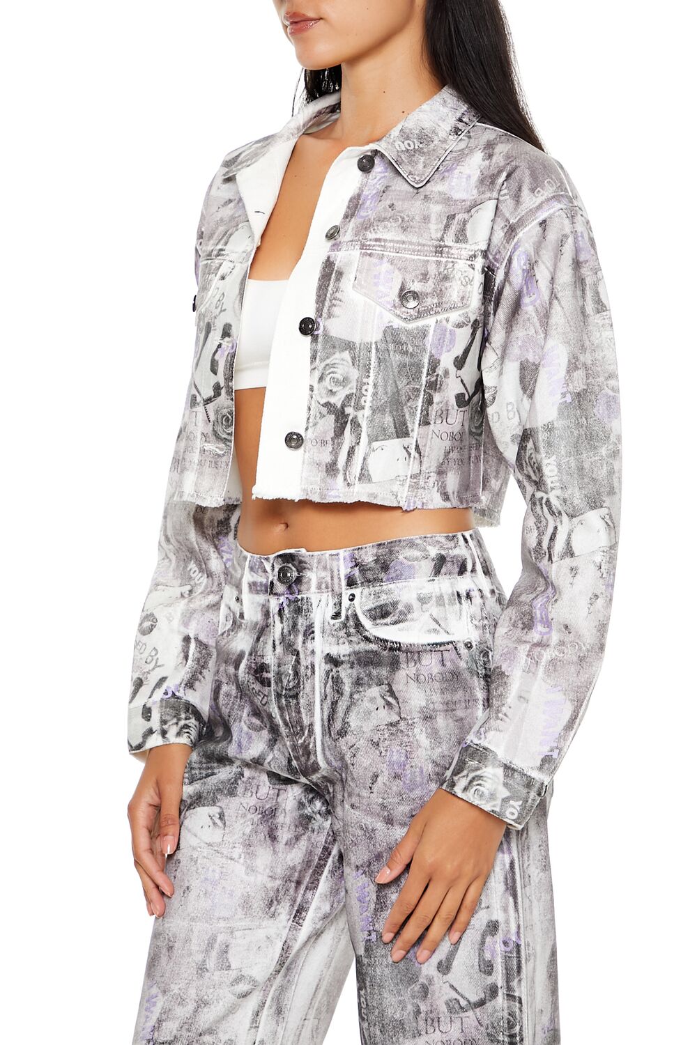  Forever 21 Abstract Print Trucker Jacket - purple-multi-swatch - Bonton