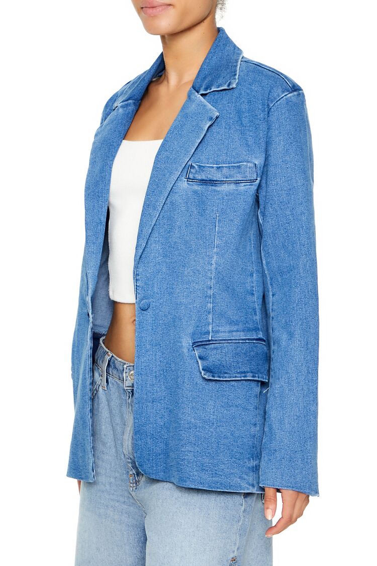  Forever 21 Notched Denim Blazer - medium-denim - Bonton