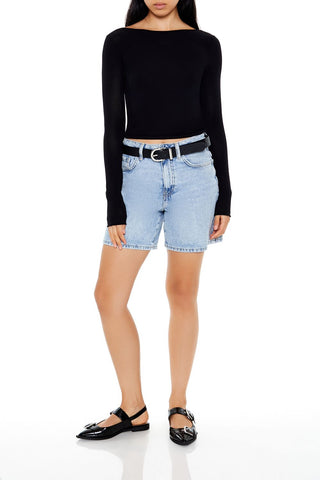 Cropped Boat-Neck Sweater
