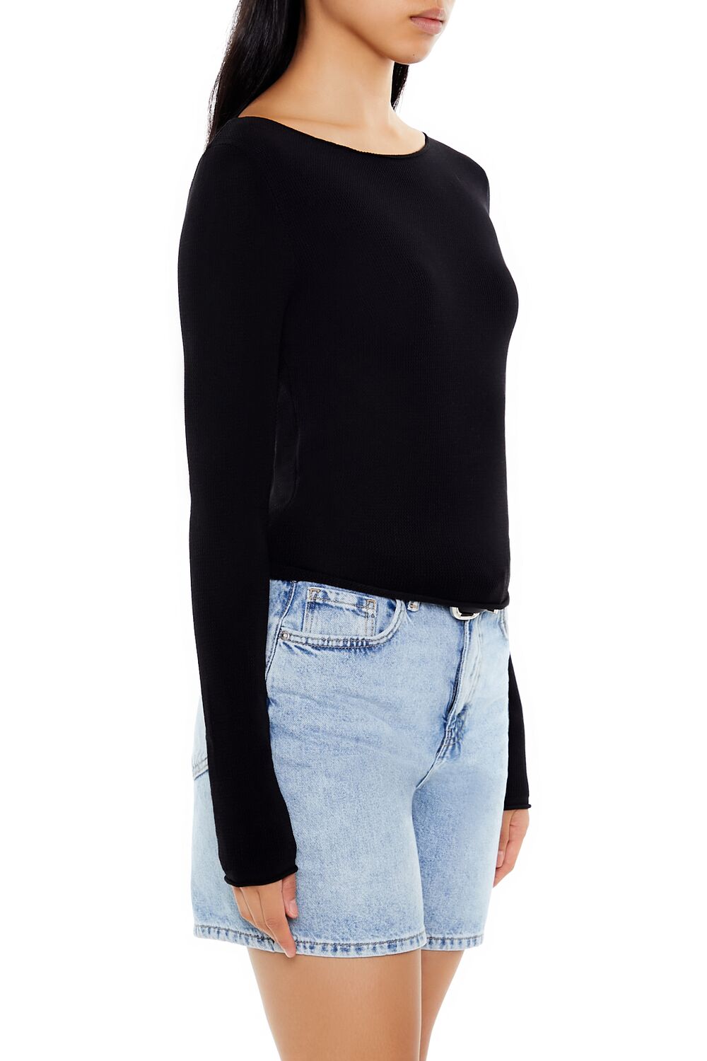  Forever 21 Cropped Boat-Neck Sweater - black - Bonton