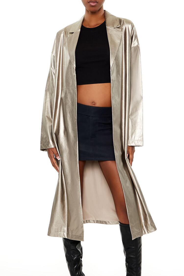  Forever 21 Metallic Tie-Waist Trench Coat - bronze-swatch - Bonton