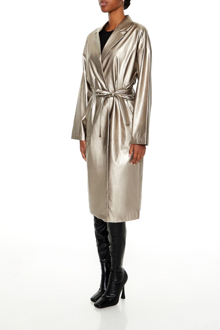  Forever 21 Metallic Tie-Waist Trench Coat - bronze-swatch - Bonton