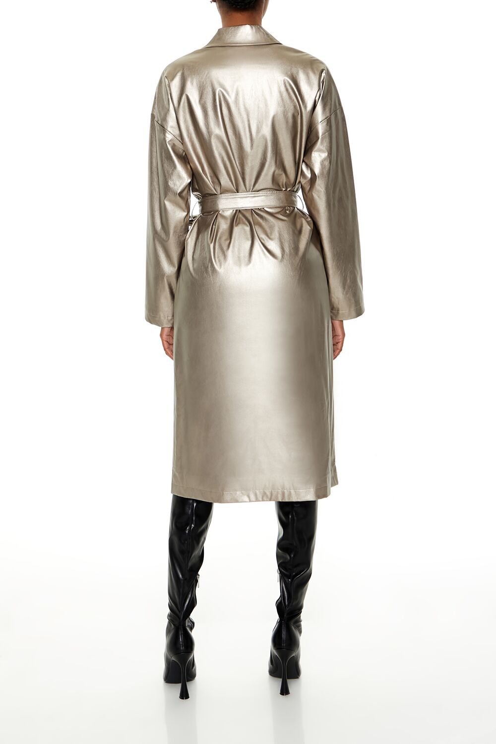  Forever 21 Metallic Tie-Waist Trench Coat - bronze-swatch - Bonton