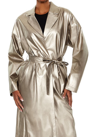 Metallic Tie-Waist Trench Coat