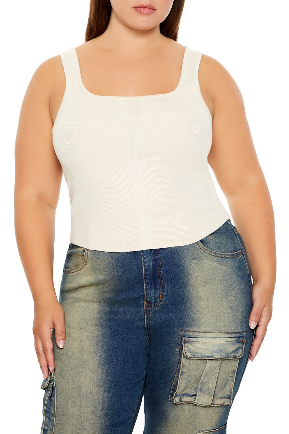  Forever 21 Plus Size Sweater-Knit Tank Top - cream - Bonton