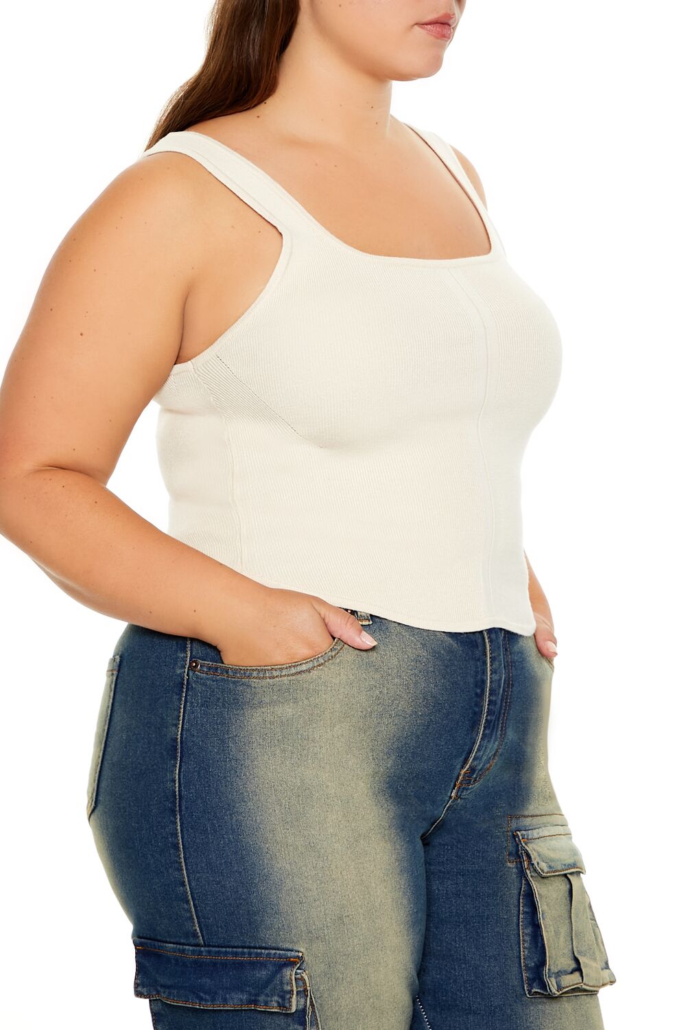  Forever 21 Plus Size Sweater-Knit Tank Top - cream - Bonton