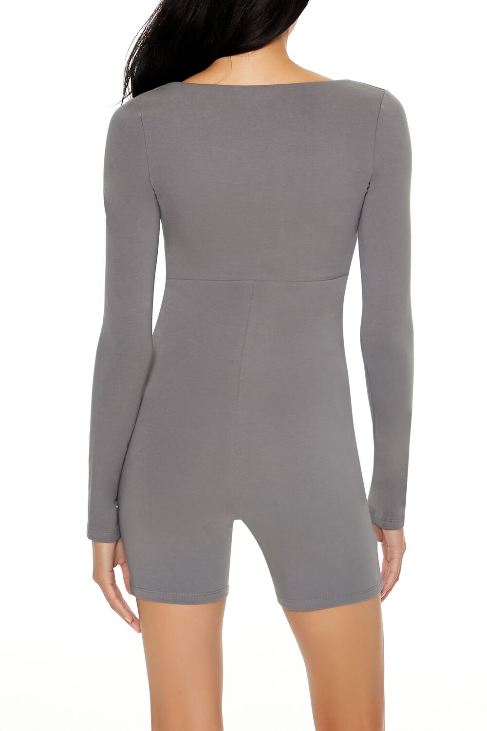  Forever 21 Fitted Long-Sleeve Romper - pewter - Bonton