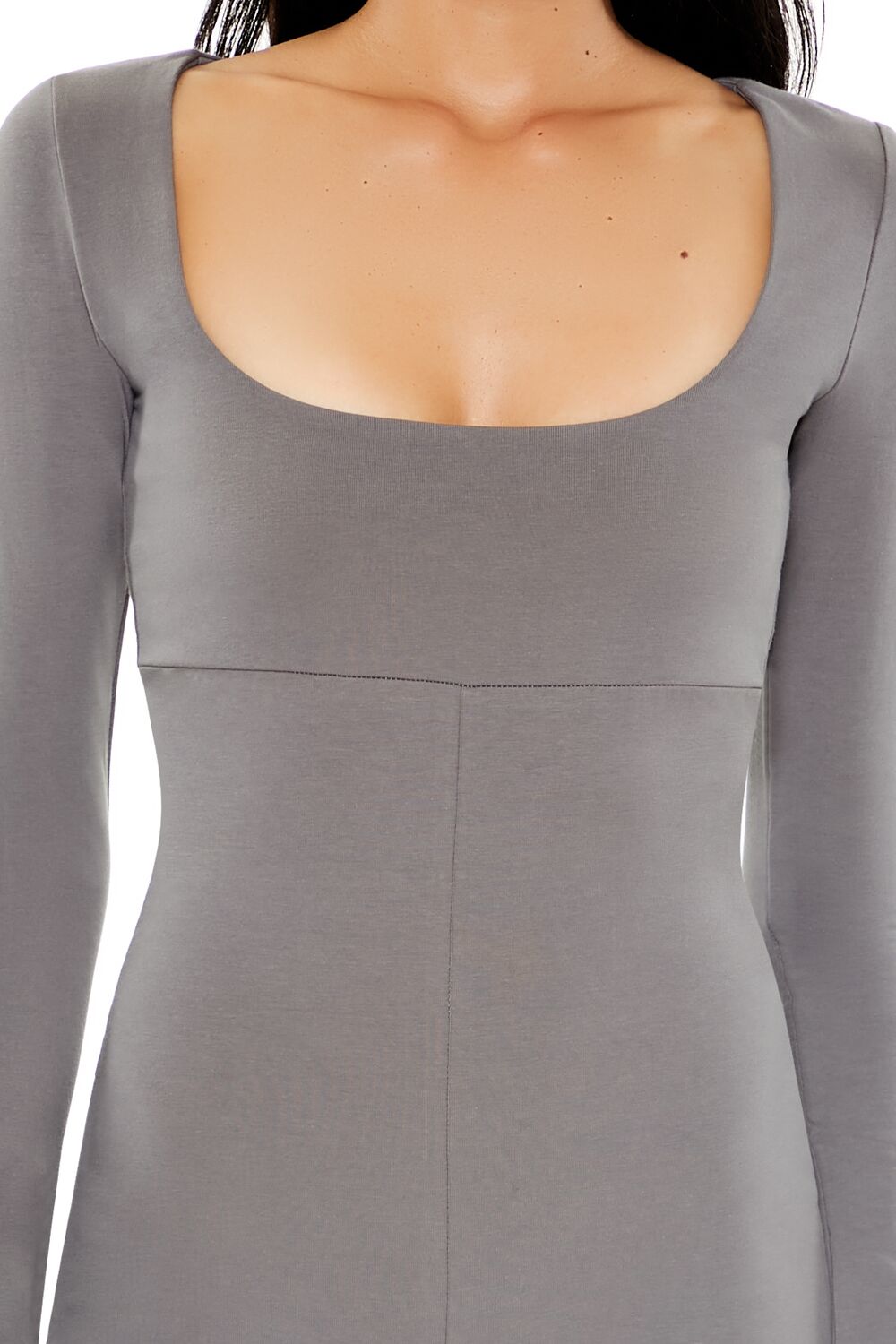  Forever 21 Fitted Long-Sleeve Romper - pewter - Bonton