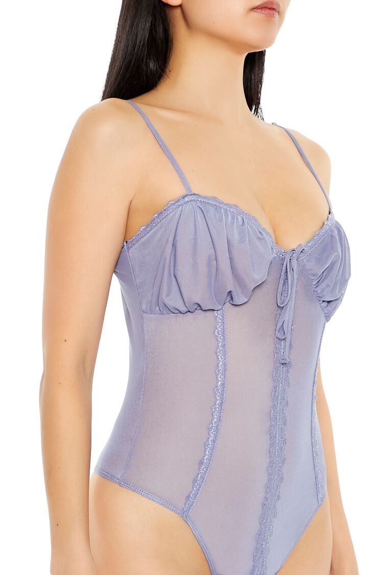  Forever 21 Mesh Cami Thong Bodysuit - cream - Bonton
