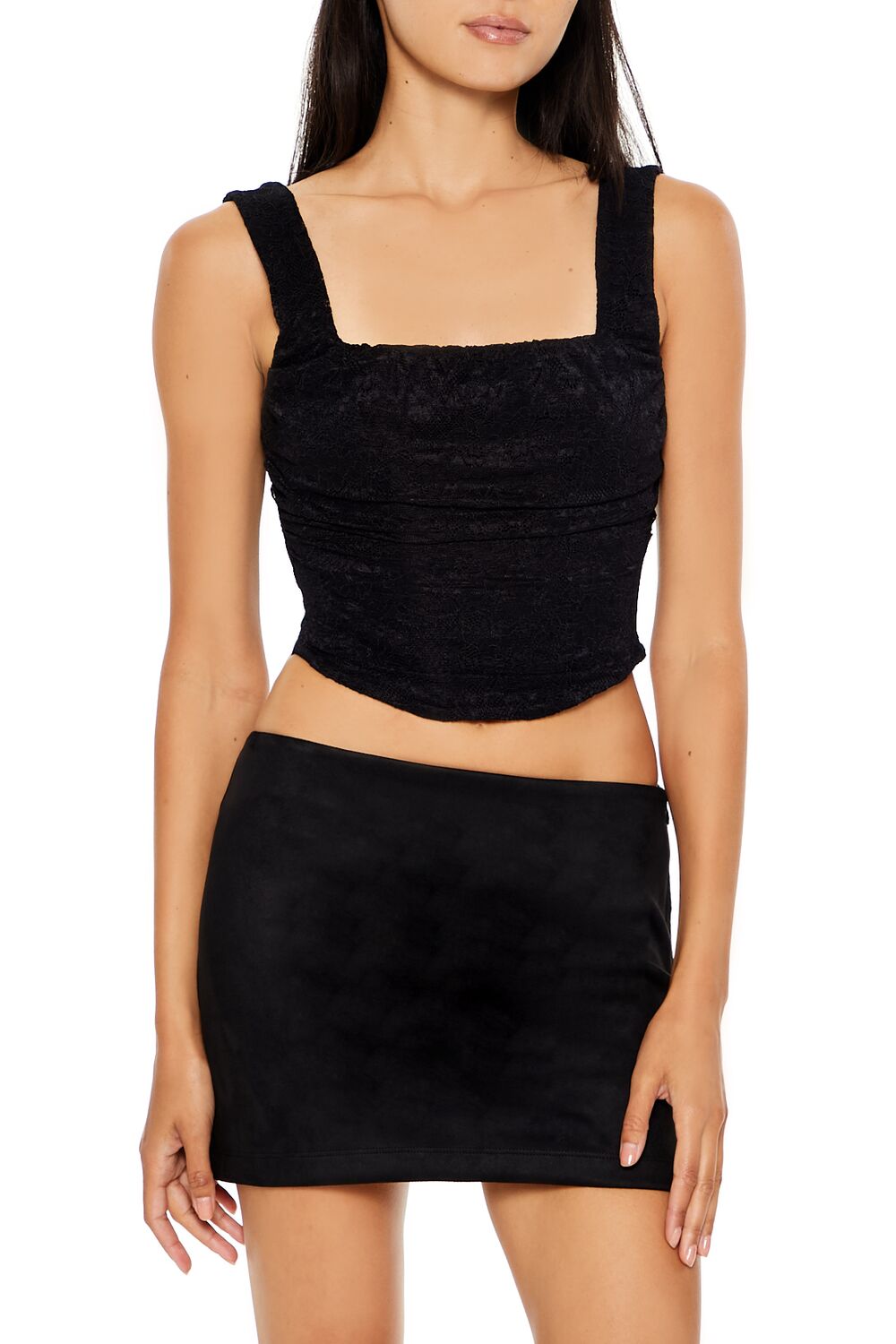  Forever 21 Lace-Up Lace Crop Top - black - Bonton