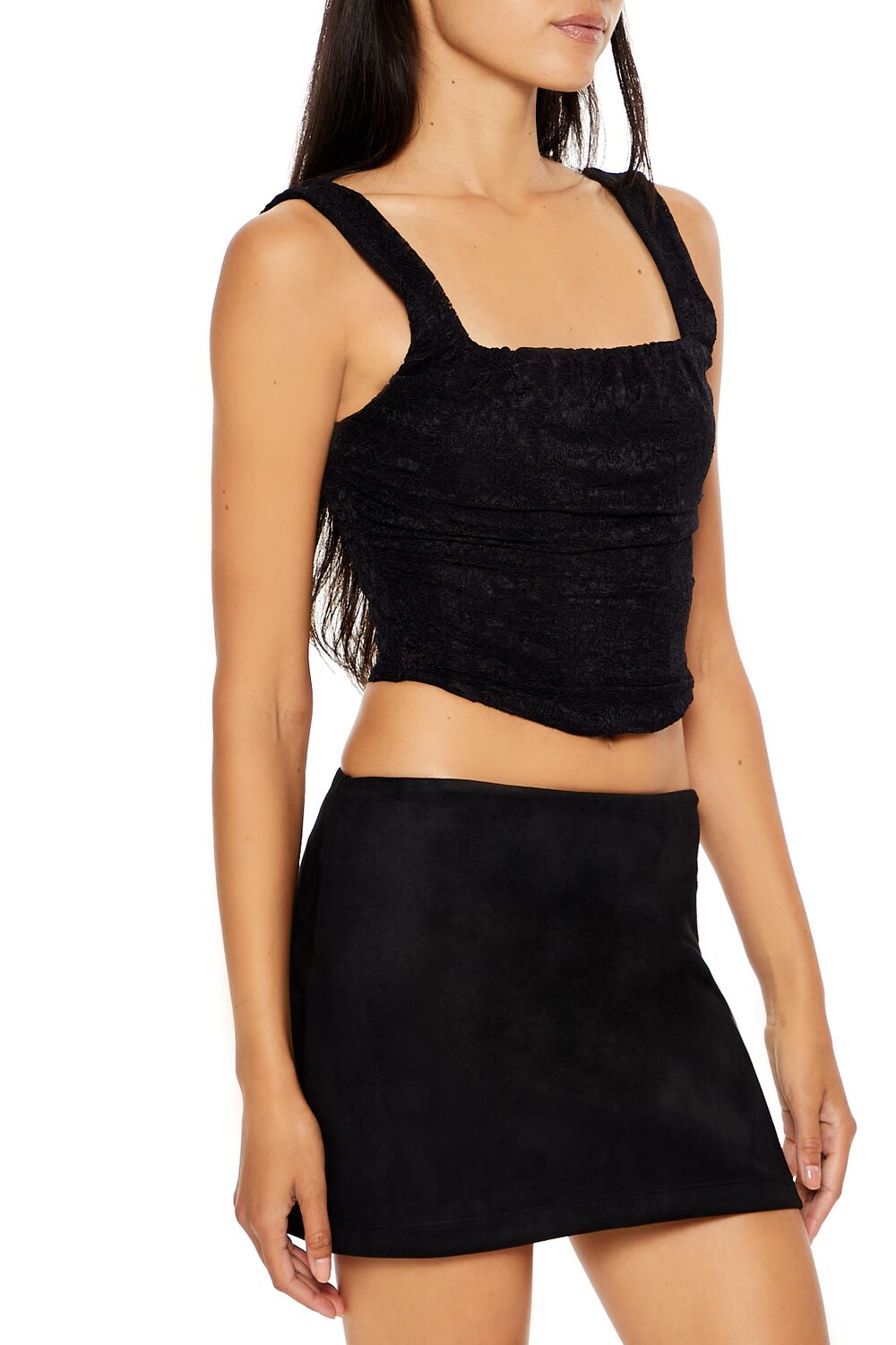  Forever 21 Lace-Up Lace Crop Top - black - Bonton