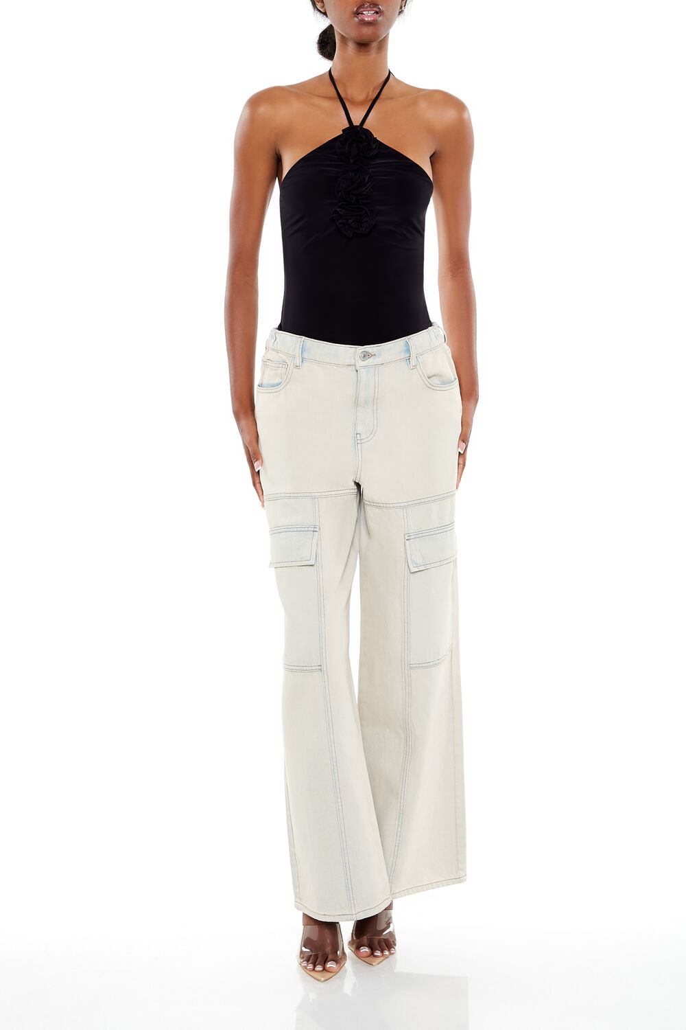  Forever 21 Rosette Halter Bodysuit - black - Bonton