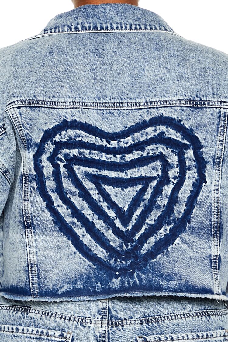  Forever 21 Plus Size Heart Mineral Wash Jacket - light-denim - Bonton