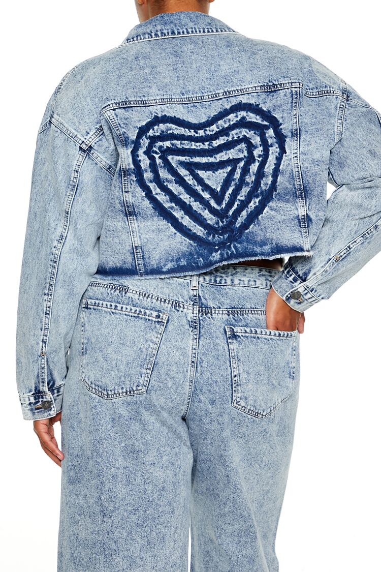  Forever 21 Plus Size Heart Mineral Wash Jacket - light-denim - Bonton