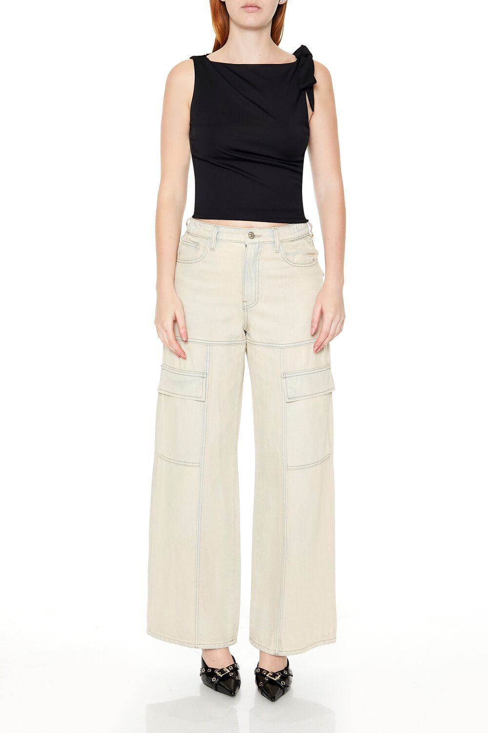  Forever 21 Sleeveless Tie-Strap Crop Top - black - Bonton