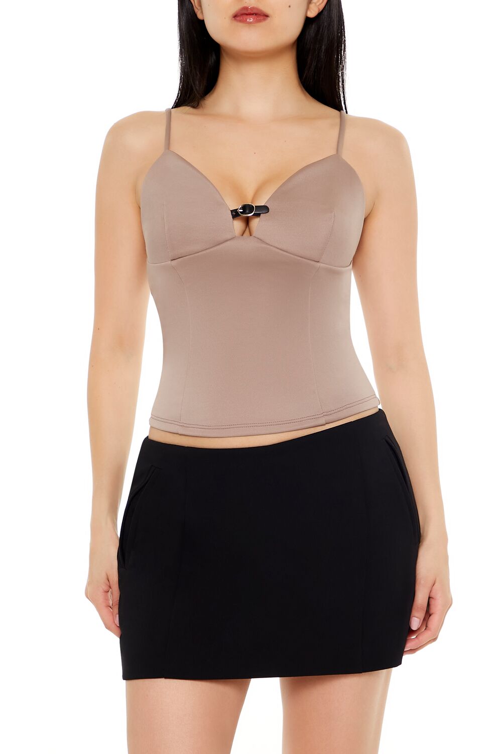  Forever 21 Cropped Buckle-Strap Cami - taupe - Bonton
