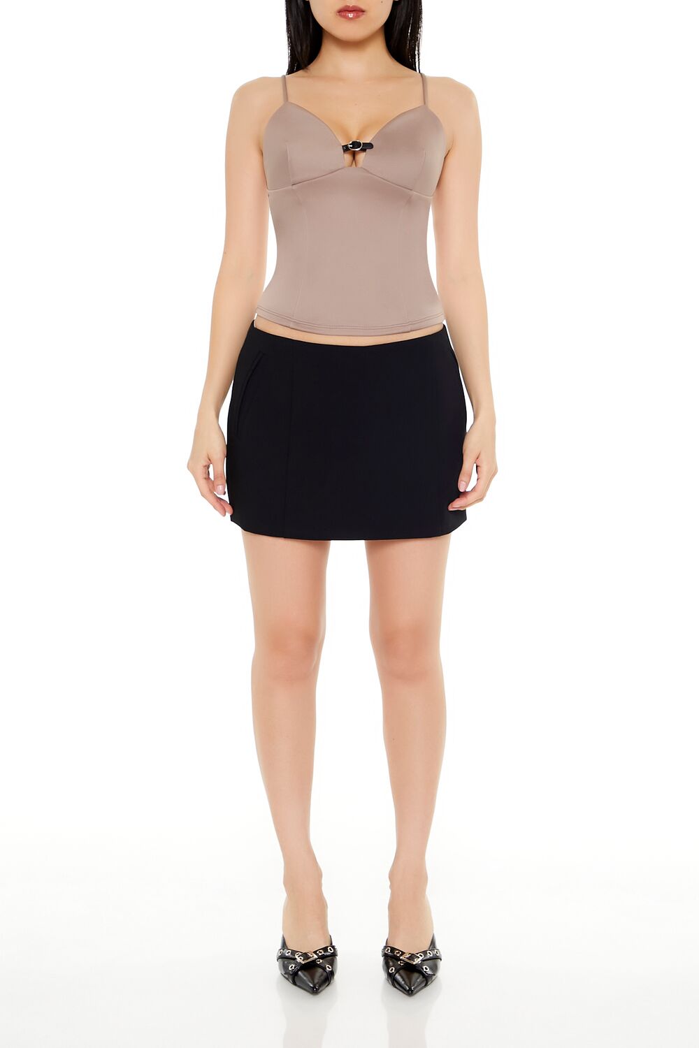  Forever 21 Cropped Buckle-Strap Cami - taupe - Bonton
